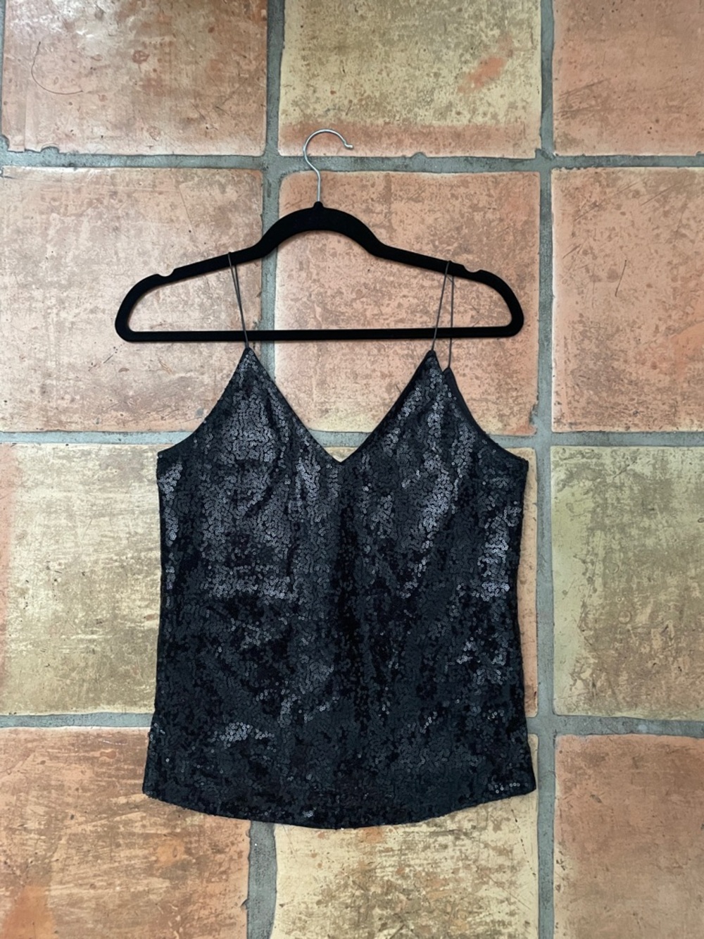 SHEIN Size XS Black Sequin V-Neck Cami Top NEW NWOT